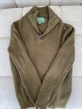 American Eagle Olive Ribbed Shawl-Collar Pullover Sweater
